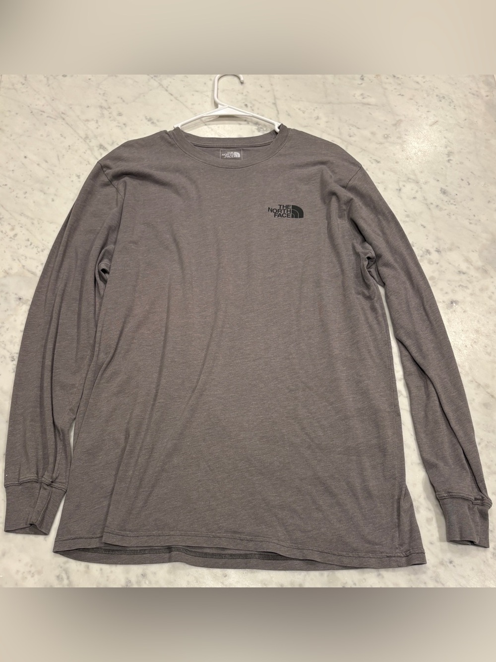 Mens North Face long sleeve tee, tri blend , soft cotton, Size Large, Grey/Blk